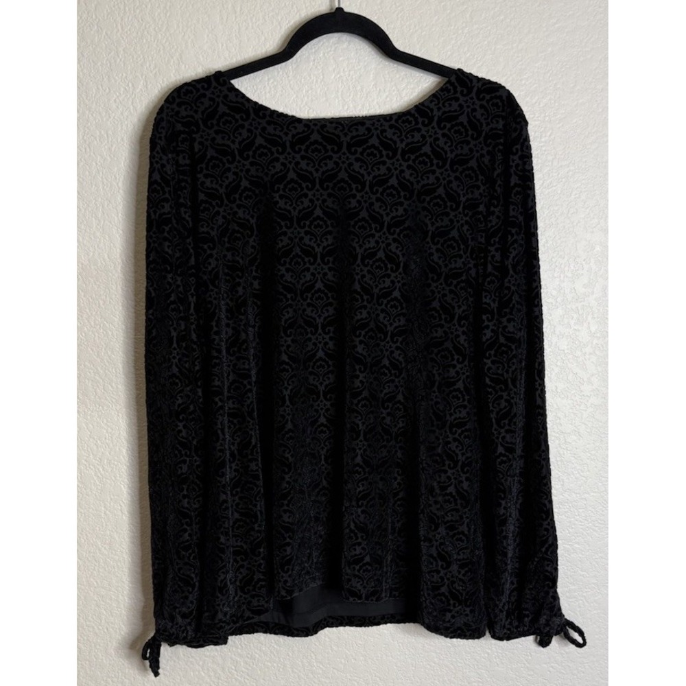 Talbots Womens XL Black Burnout Velvet Blouse Top Whimsigoth Preppy Going Out